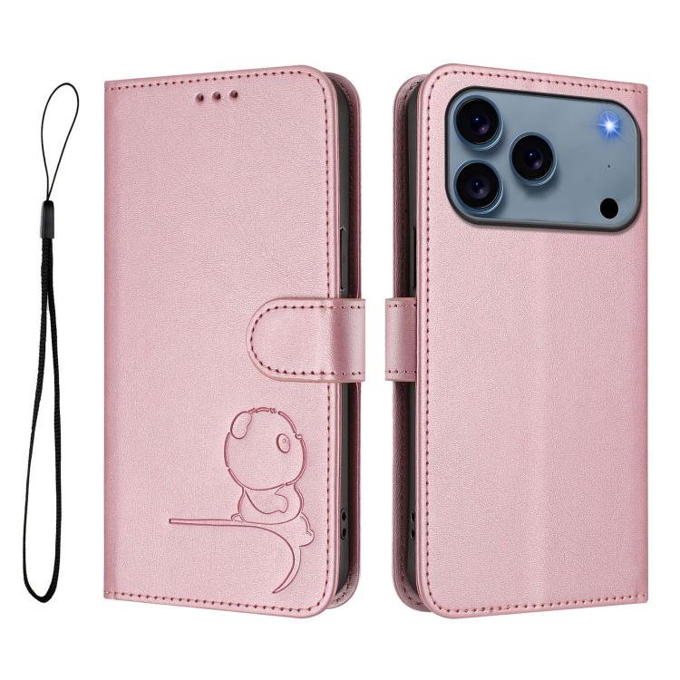 Litter Panda Embossing RFID Leather Phone Case with Lanyard, For iPhone 18 Pro / 17 Pro, For iPhone 18 Pro Max / 17 Pro Max, For iPhone 17e / 16e, For iPhone 17