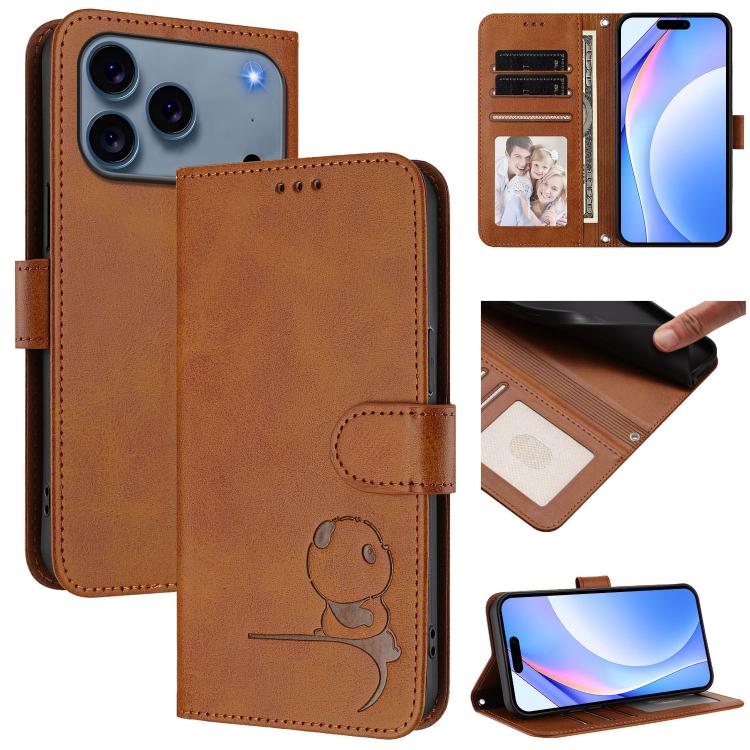 Litter Panda Embossing RFID Leather Phone Case with Lanyard, For iPhone 18 Pro / 17 Pro, For iPhone 18 Pro Max / 17 Pro Max, For iPhone 17e / 16e, For iPhone 17