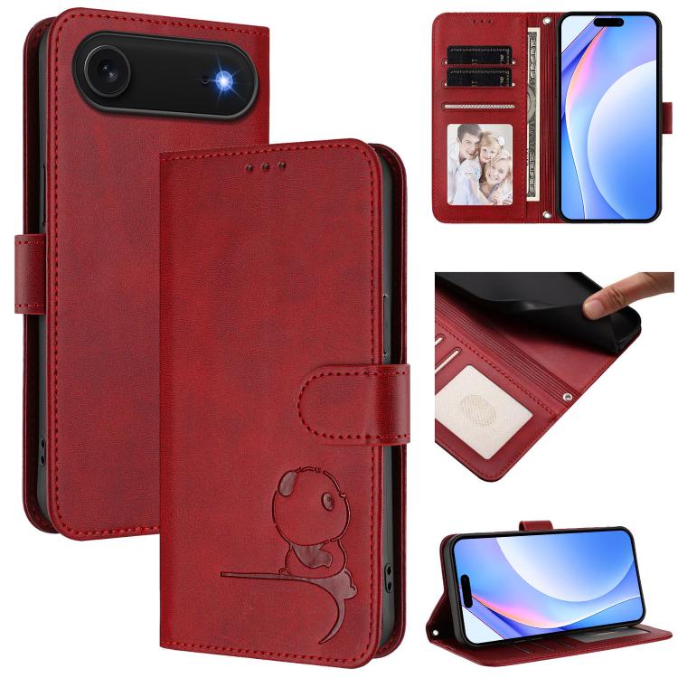 Litter Panda Embossing RFID Leather Phone Case with Lanyard, For iPhone Air, For iPhone 16 Pro Max, For iPhone 16 Pro, For iPhone 16 Plus