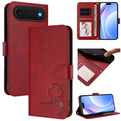 Litter Panda Embossing RFID Leather Phone Case with Lanyard, For iPhone Air, For iPhone 16 Pro Max, For iPhone 16 Pro, For iPhone 16 Plus