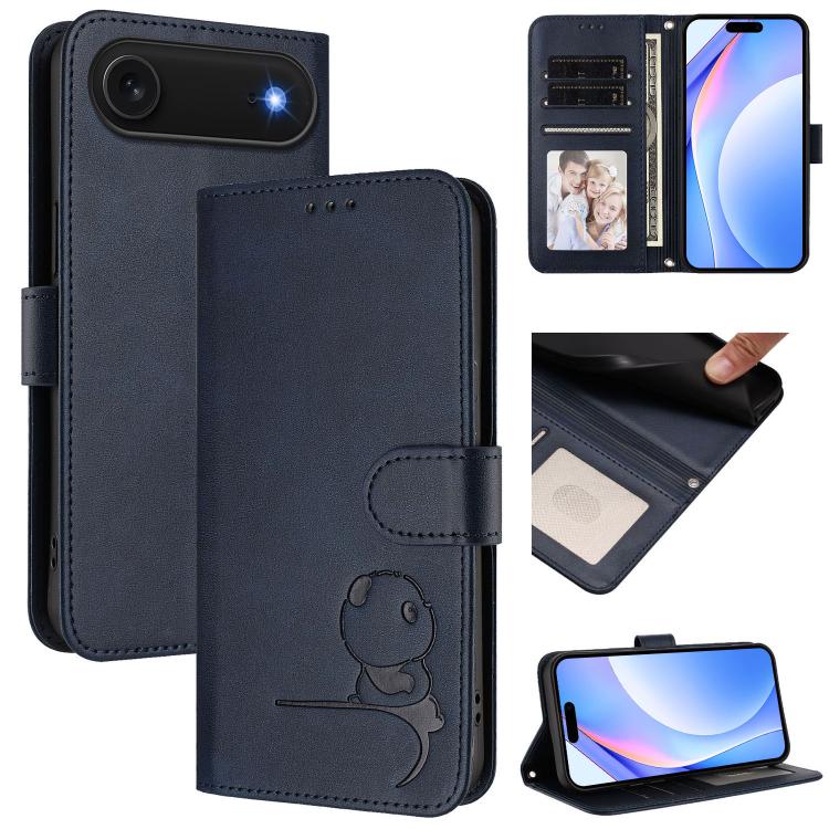 Litter Panda Embossing RFID Leather Phone Case with Lanyard, For iPhone Air, For iPhone 16 Pro Max, For iPhone 16 Pro, For iPhone 16 Plus