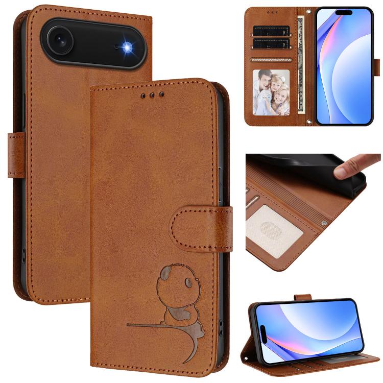 Litter Panda Embossing RFID Leather Phone Case with Lanyard, For iPhone Air, For iPhone 16 Pro Max, For iPhone 16 Pro, For iPhone 16 Plus