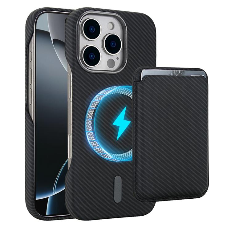 Carbon Fiber MagSafe Magnetic Card Holder Phone Case, For iPhone 16 Pro Max, iPhone 16 Pro, For iPhone 16 Plus, For iPhone 16