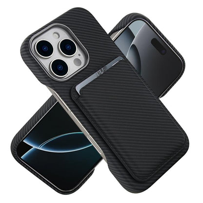 Carbon Fiber MagSafe Magnetic Card Holder Phone Case, For iPhone 16 Pro Max, iPhone 16 Pro, For iPhone 16 Plus, For iPhone 16