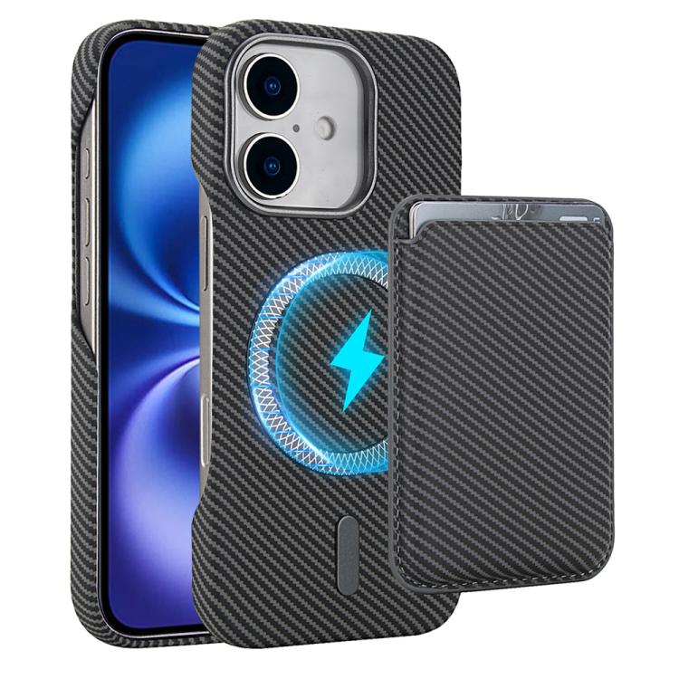 Carbon Fiber MagSafe Magnetic Card Holder Phone Case, For iPhone 16 Pro Max, iPhone 16 Pro, For iPhone 16 Plus, For iPhone 16