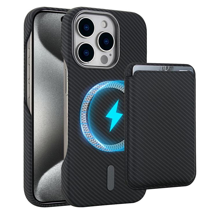 Carbon Fiber MagSafe Magnetic Card Holder Phone Case, For iPhone 15 Pro Max, For iPhone 15 Pro, For iPhone 15 Plus, For iPhone 15