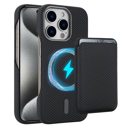 Carbon Fiber MagSafe Magnetic Card Holder Phone Case, For iPhone 15 Pro Max, For iPhone 15 Pro, For iPhone 15 Plus, For iPhone 15