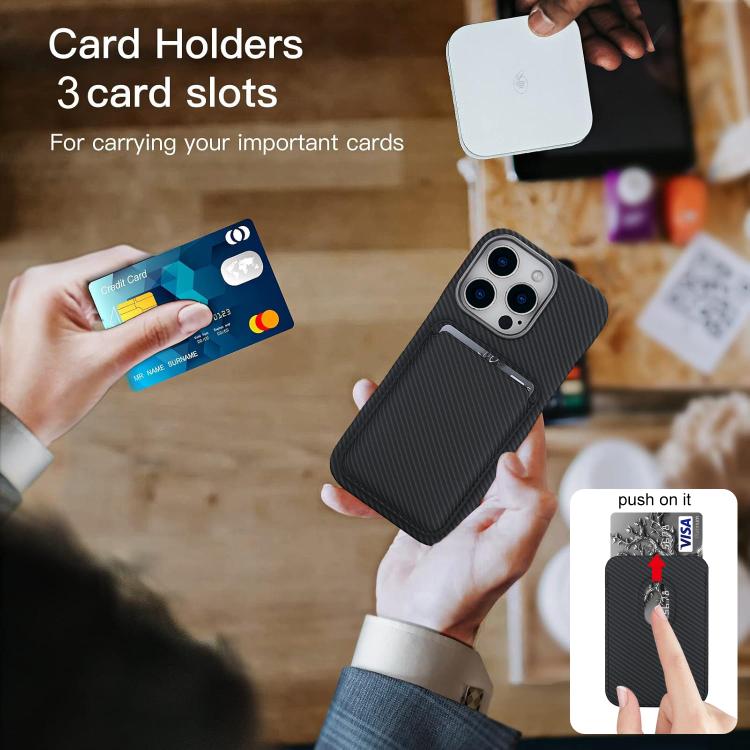 Carbon Fiber MagSafe Magnetic Card Holder Phone Case, For iPhone 15 Pro Max, For iPhone 15 Pro, For iPhone 15 Plus, For iPhone 15