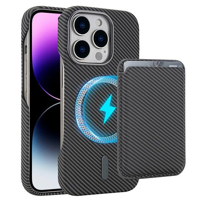Carbon Fiber MagSafe Magnetic Card Holder Phone Case, For iPhone 14, For iPhone 14 Pro, For iPhone 14 Pro Max, For iPhone 13 Pro Max