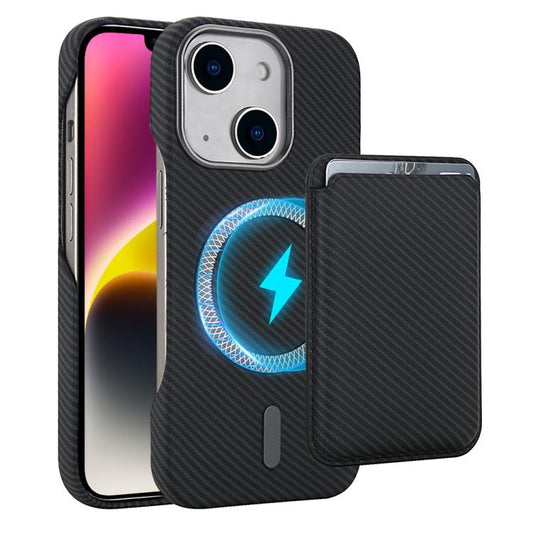Carbon Fiber MagSafe Magnetic Card Holder Phone Case, For iPhone 14 Plus, For iPhone 14, For iPhone 14 Pro, For iPhone 14 Pro Max