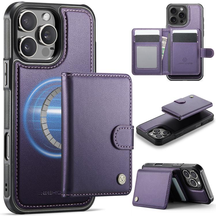 JEEHOOD J09 Buckle Card Bag MagSafe Magnetic Style RFID Leather Phone Case, For iPhone 17 Pro, For iPhone 17, For iPhone Air, For iPhone 16 Pro Max
