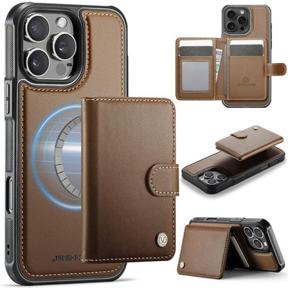 JEEHOOD J09 Buckle Card Bag MagSafe Magnetic Style RFID Leather Phone Case, For iPhone 17 Pro, For iPhone 17, For iPhone Air, For iPhone 16 Pro Max