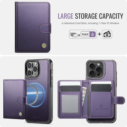 JEEHOOD J09 Buckle Card Bag MagSafe Magnetic Style RFID Leather Phone Case, For iPhone 16 Pro, For iPhone 16 Plus, For iPhone 16, For iPhone 15 Pro Max