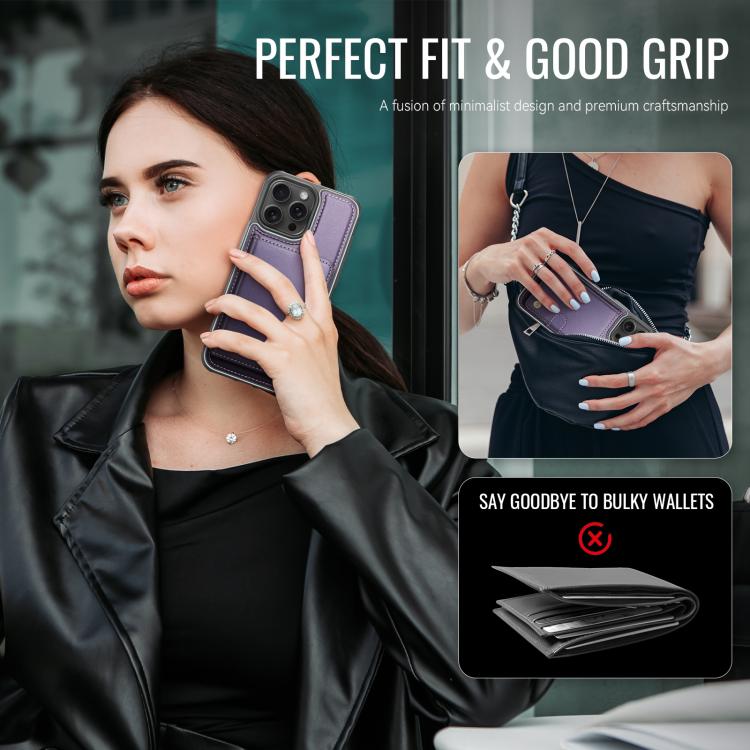 JEEHOOD J09 Buckle Card Bag MagSafe Magnetic Style RFID Leather Phone Case, For iPhone 16 Pro, For iPhone 16 Plus, For iPhone 16, For iPhone 15 Pro Max