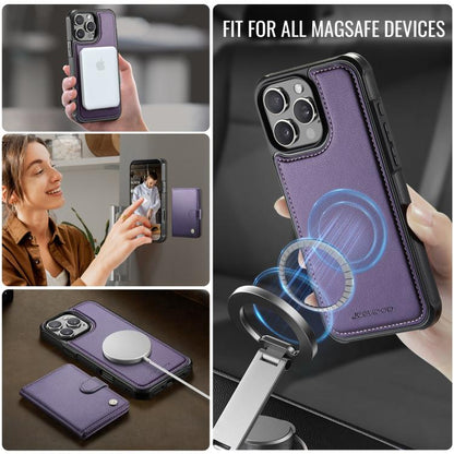 JEEHOOD J09 Buckle Card Bag MagSafe Magnetic Style RFID Leather Phone Case, For iPhone 16 Pro, For iPhone 16 Plus, For iPhone 16, For iPhone 15 Pro Max