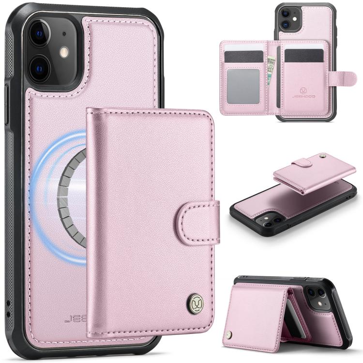 JEEHOOD J09 Buckle Card Bag MagSafe Magnetic Style RFID Leather Phone Case, For iPhone 13 Pro, For iPhone 13, For iPhone 12 / 12 Pro, For iPhone 11 Pro Max