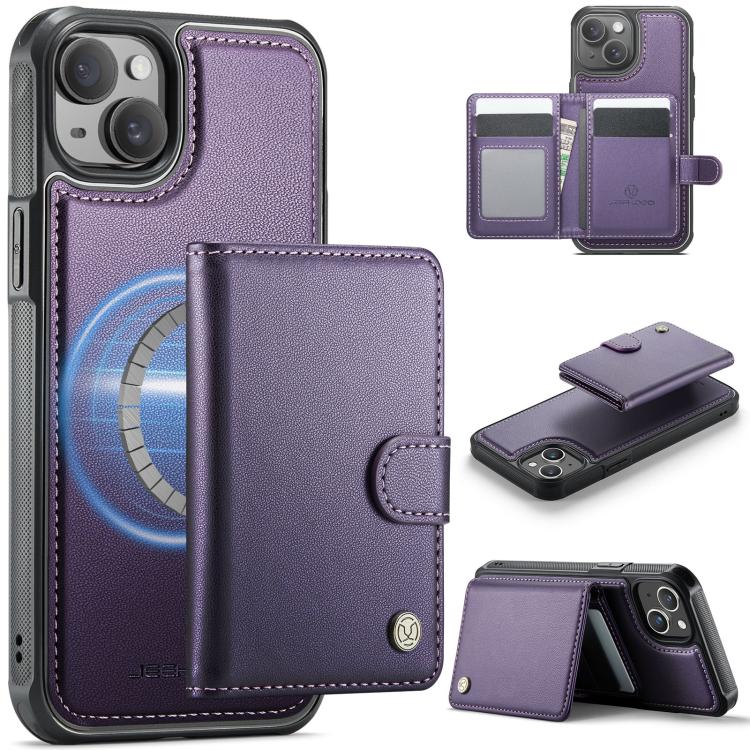 JEEHOOD J09 Buckle Card Bag MagSafe Magnetic Style RFID Leather Phone Case, For iPhone 13 Pro, For iPhone 13, For iPhone 12 / 12 Pro, For iPhone 11 Pro Max