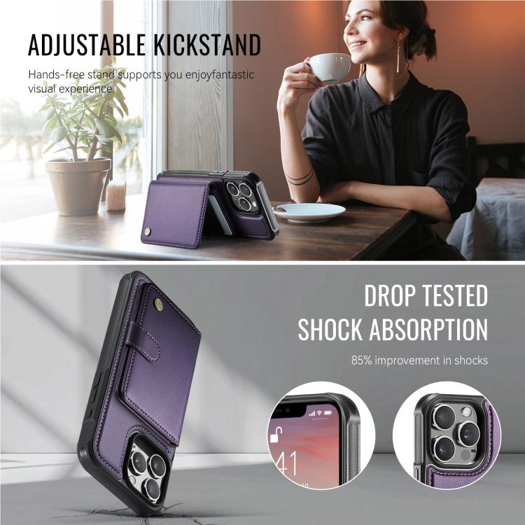 JEEHOOD J09 Buckle Card Bag MagSafe Magnetic Style RFID Leather Phone Case, For iPhone 14 Pro, For iPhone 14 Pro Max, For iPhone SE 2022 / SE 2020 / 8 / 7, For iPhone 13 Pro Max