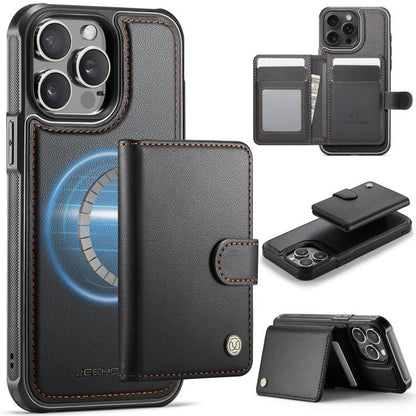 JEEHOOD J09 Buckle Card Bag MagSafe Magnetic Style RFID Leather Phone Case, For iPhone 15 Pro, For iPhone 15 Plus / 14 Plus, For iPhone 15, For iPhone 14