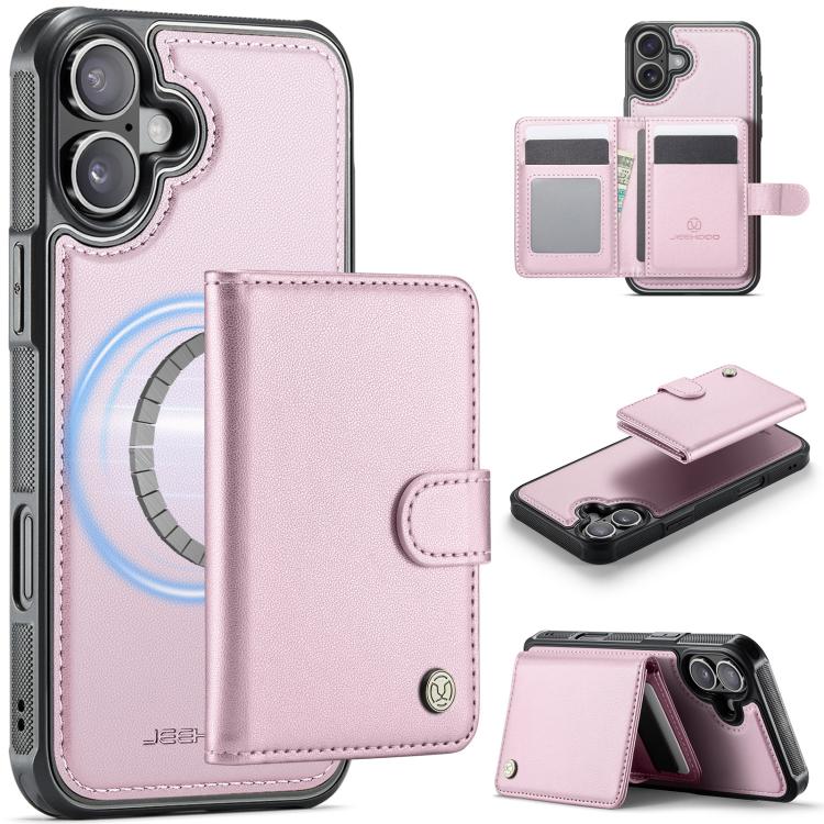JEEHOOD J09 Buckle Card Bag MagSafe Magnetic Style RFID Leather Phone Case, For iPhone 16 Pro, For iPhone 16 Plus, For iPhone 16, For iPhone 15 Pro Max