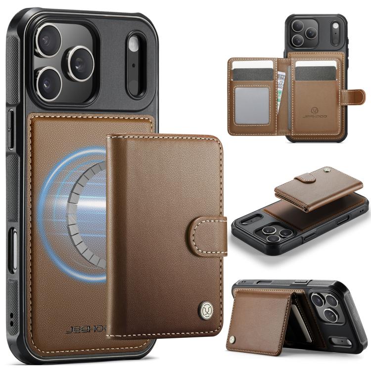 JEEHOOD J09 Buckle Card Bag MagSafe Magnetic Style RFID Leather Phone Case, For iPhone 18 Pro, For iPhone 18 Pro Max, For iPhone 17e / 16e, For iPhone 17 Pro Max