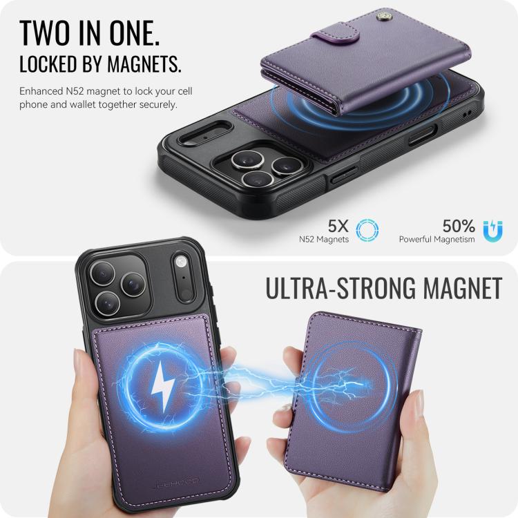 JEEHOOD J09 Buckle Card Bag MagSafe Magnetic Style RFID Leather Phone Case, For iPhone 17 Pro, For iPhone 17, For iPhone Air, For iPhone 16 Pro Max