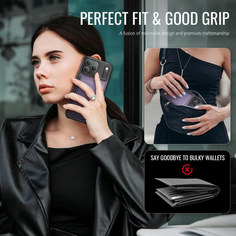JEEHOOD J09 Buckle Card Bag MagSafe Magnetic Style RFID Leather Phone Case, For iPhone 17 Pro, For iPhone 17, For iPhone Air, For iPhone 16 Pro Max