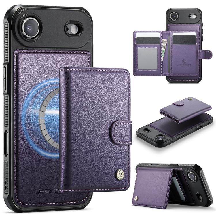 JEEHOOD J09 Buckle Card Bag MagSafe Magnetic Style RFID Leather Phone Case, For iPhone 17 Pro, For iPhone 17, For iPhone Air, For iPhone 16 Pro Max