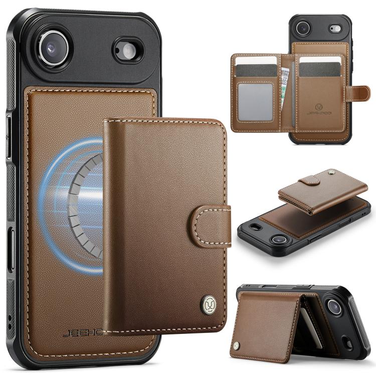 JEEHOOD J09 Buckle Card Bag MagSafe Magnetic Style RFID Leather Phone Case, For iPhone 17 Pro, For iPhone 17, For iPhone Air, For iPhone 16 Pro Max
