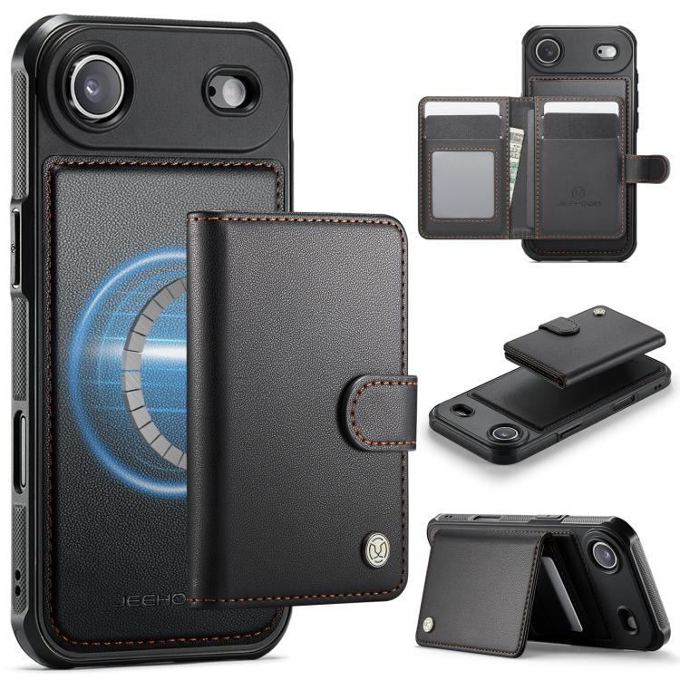 JEEHOOD J09 Buckle Card Bag MagSafe Magnetic Style RFID Leather Phone Case, For iPhone 17 Pro, For iPhone 17, For iPhone Air, For iPhone 16 Pro Max