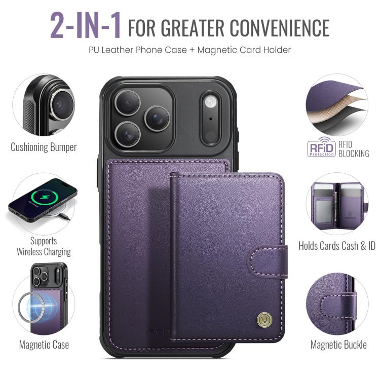 JEEHOOD J09 Buckle Card Bag MagSafe Magnetic Style RFID Leather Phone Case, For iPhone 18 Pro, For iPhone 18 Pro Max, For iPhone 17e / 16e, For iPhone 17 Pro Max