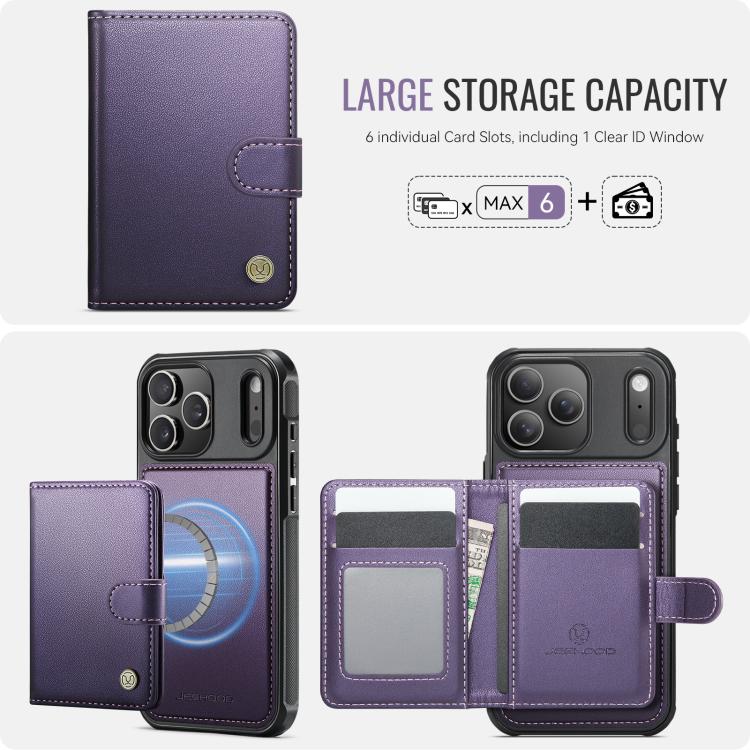 JEEHOOD J09 Buckle Card Bag MagSafe Magnetic Style RFID Leather Phone Case, For iPhone 18 Pro, For iPhone 18 Pro Max, For iPhone 17e / 16e, For iPhone 17 Pro Max
