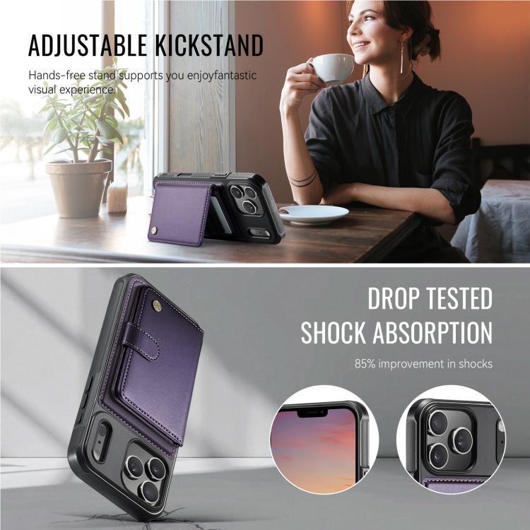 JEEHOOD J09 Buckle Card Bag MagSafe Magnetic Style RFID Leather Phone Case, For iPhone 18 Pro, For iPhone 18 Pro Max, For iPhone 17e / 16e, For iPhone 17 Pro Max