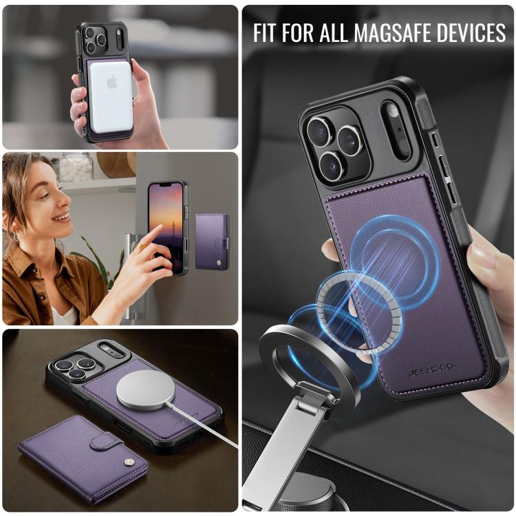 JEEHOOD J09 Buckle Card Bag MagSafe Magnetic Style RFID Leather Phone Case, For iPhone 18 Pro, For iPhone 18 Pro Max, For iPhone 17e / 16e, For iPhone 17 Pro Max