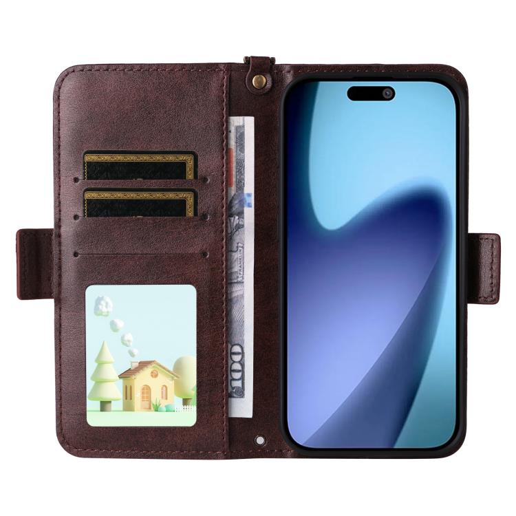 Multi-card Slots Crossbody Cowhide Leather Phone Case, For iPhone Air, For iPhone 16 Pro Max, For iPhone 16 Pro, For iPhone 16 Plus