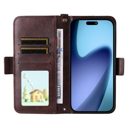Multi-card Slots Crossbody Cowhide Leather Phone Case, For iPhone Air, For iPhone 16 Pro Max, For iPhone 16 Pro, For iPhone 16 Plus