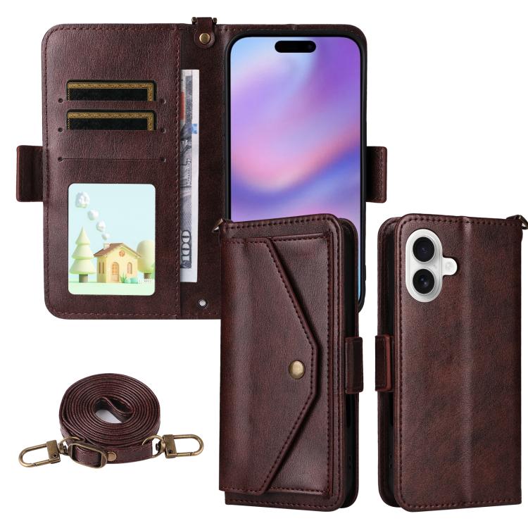 Multi-card Slots Crossbody Cowhide Leather Phone Case, For iPhone 17e / 16e, For iPhone 17 Pro Max, For iPhone 17 Pro, For iPhone 17
