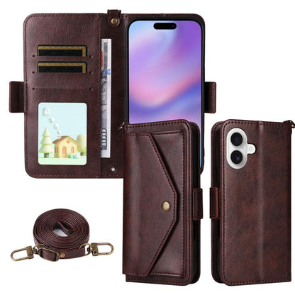 Multi-card Slots Crossbody Cowhide Leather Phone Case, For iPhone 17e / 16e, For iPhone 17 Pro Max, For iPhone 17 Pro, For iPhone 17
