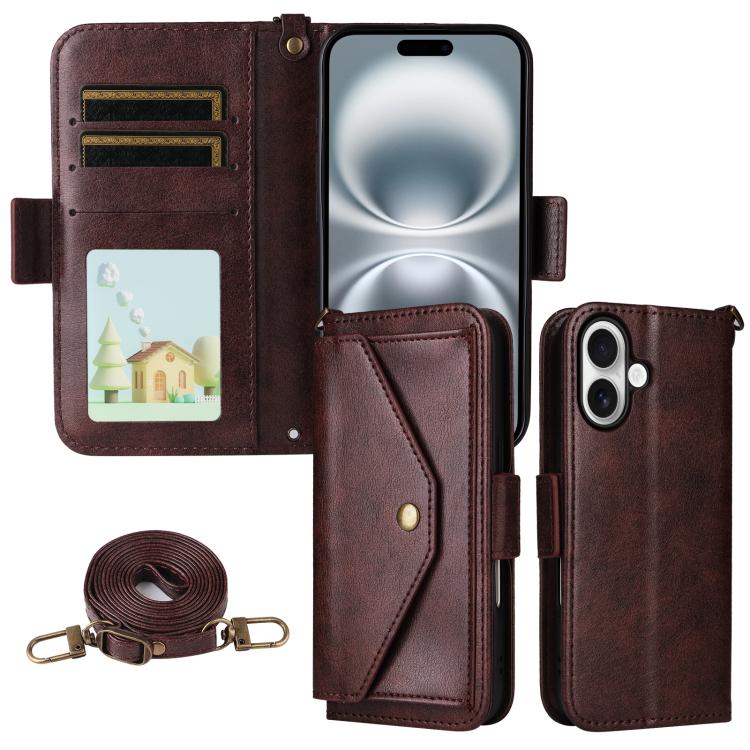 Multi-card Slots Crossbody Cowhide Leather Phone Case, For iPhone Air, For iPhone 16 Pro Max, For iPhone 16 Pro, For iPhone 16 Plus