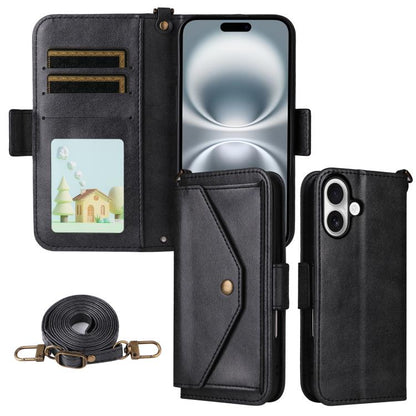 Multi-card Slots Crossbody Cowhide Leather Phone Case, For iPhone 16e, For iPhone 16 Pro Max, For iPhone 16 Pro, For iPhone 16 Plus