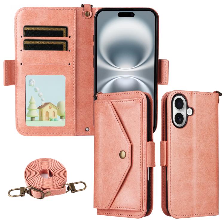Multi-card Slots Crossbody Cowhide Leather Phone Case, For iPhone 16e, For iPhone 16 Pro Max, For iPhone 16 Pro, For iPhone 16 Plus