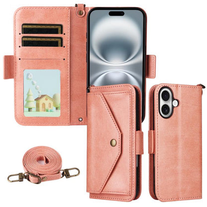 Multi-card Slots Crossbody Cowhide Leather Phone Case, For iPhone Air, For iPhone 16 Pro Max, For iPhone 16 Pro, For iPhone 16 Plus