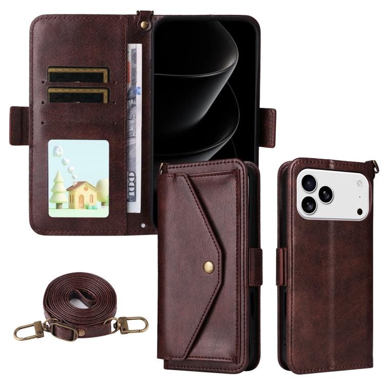 Multi-card Slots Crossbody Cowhide Leather Phone Case, For iPhone 17e / 16e, For iPhone 17 Pro Max, For iPhone 17 Pro, For iPhone 17