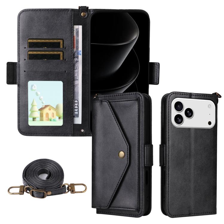 Multi-card Slots Crossbody Cowhide Leather Phone Case, For iPhone 17e / 16e, For iPhone 17 Pro Max, For iPhone 17 Pro, For iPhone 17
