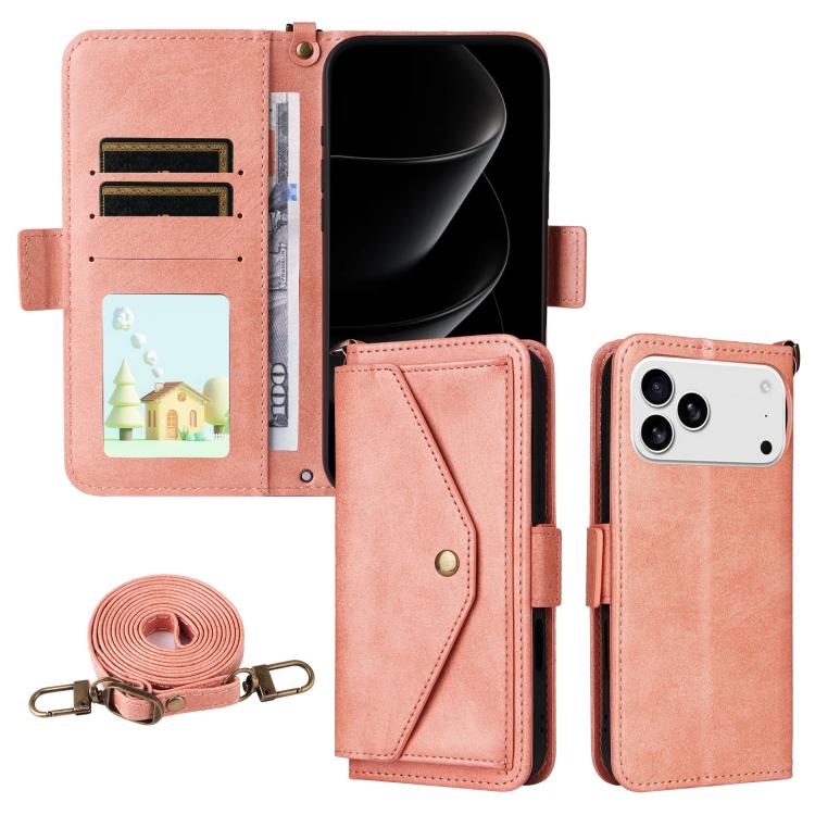 Multi-card Slots Crossbody Cowhide Leather Phone Case, For iPhone 17e / 16e, For iPhone 17 Pro Max, For iPhone 17 Pro, For iPhone 17