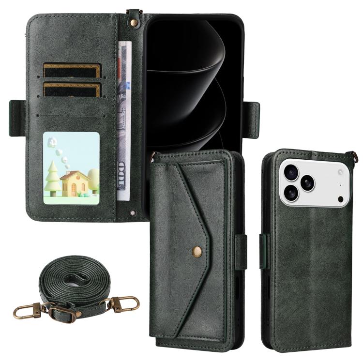 Multi-card Slots Crossbody Cowhide Leather Phone Case, For iPhone 17e / 16e, For iPhone 17 Pro Max, For iPhone 17 Pro, For iPhone 17