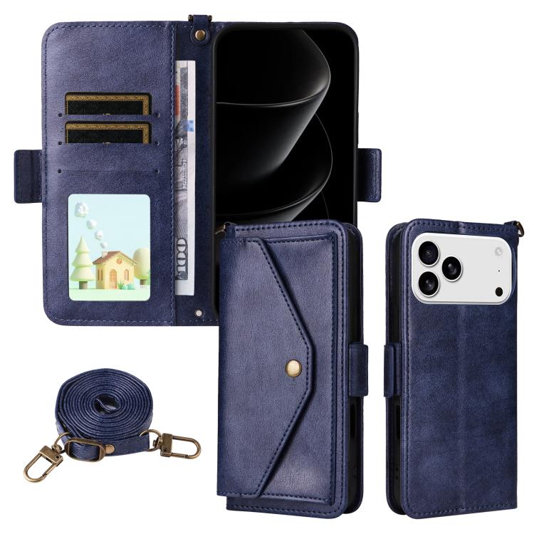Multi-card Slots Crossbody Cowhide Leather Phone Case, For iPhone 17e / 16e, For iPhone 17 Pro Max, For iPhone 17 Pro, For iPhone 17