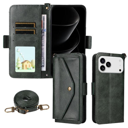 Multi-card Slots Crossbody Cowhide Leather Phone Case, For iPhone 17e / 16e, For iPhone 17 Pro Max, For iPhone 17 Pro, For iPhone 17