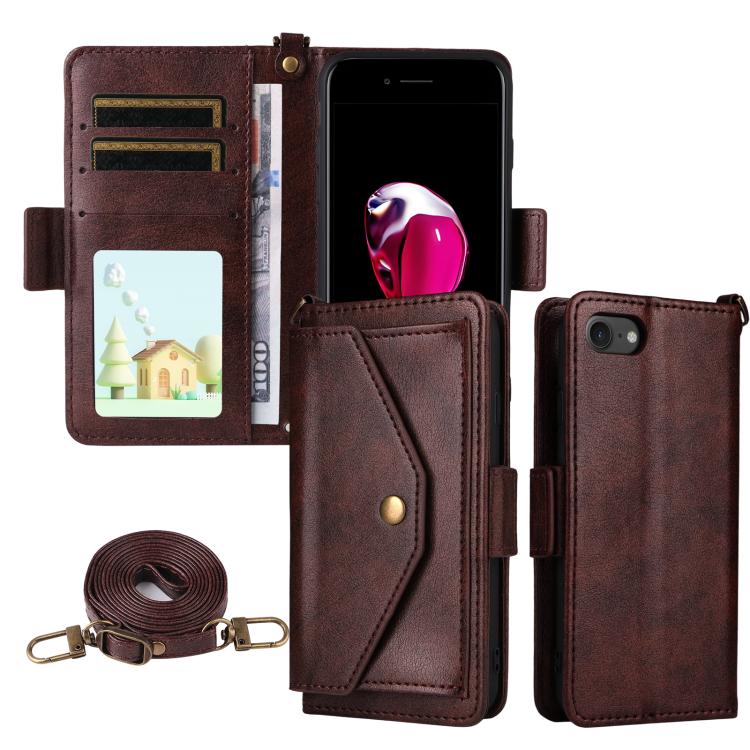 Multi-card Slots Crossbody Cowhide Leather Phone Case, For iPhone 16, For iPhone SE 2022 / 2020 / 8 / 7