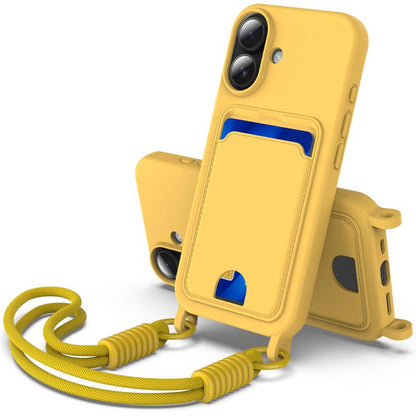 Integrated Card Bag Solid Color Liquid Silicone Phone Case Gen2 with Short Lanyard